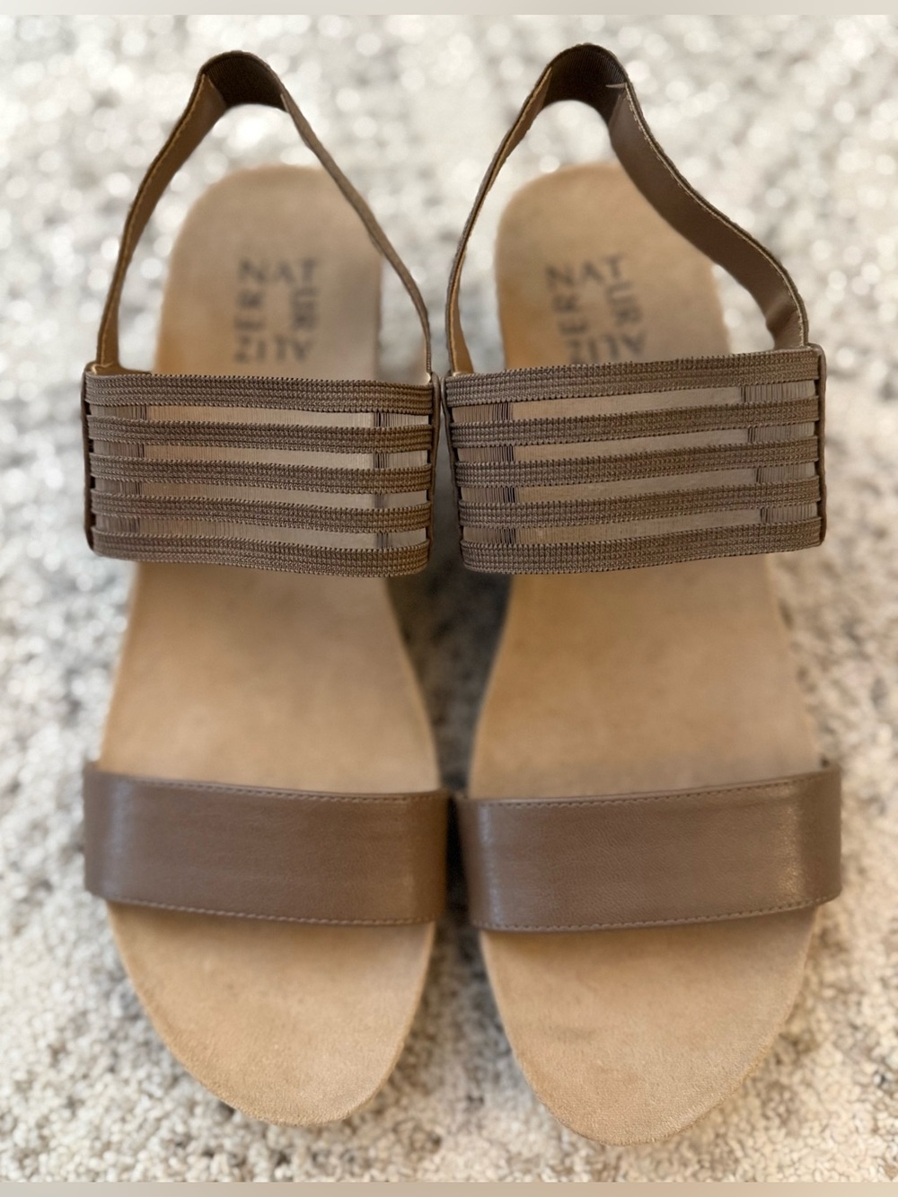 Naturalizer Tan Wedge Cork Heel Elastic Back Sz 8W